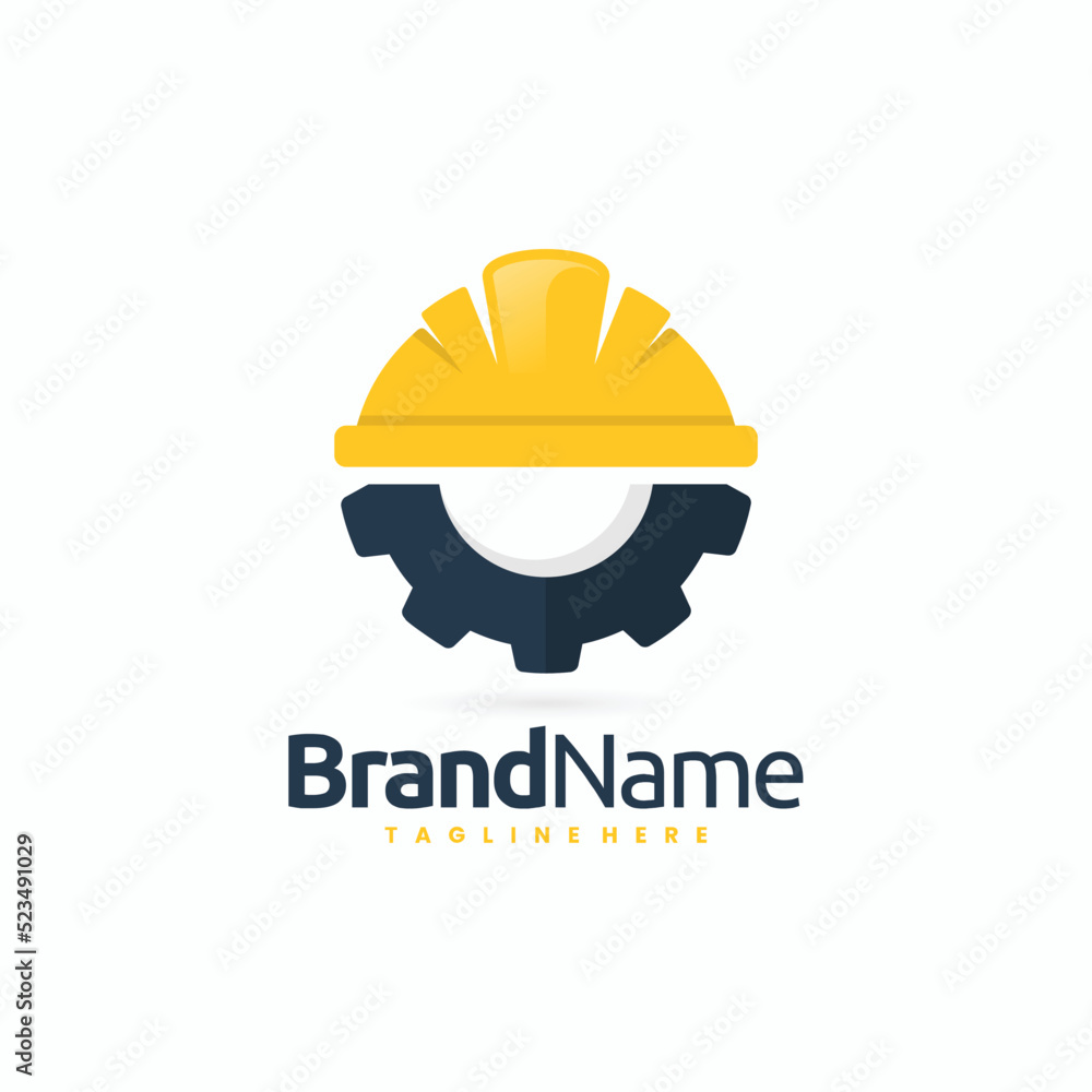 service company logo with gear and helmet concept combination