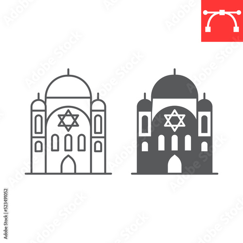 Synagogue line and glyph icon, hanukkah and architecture, Synagogue vector icon, vector graphics, editable stroke outline sign, eps 10.