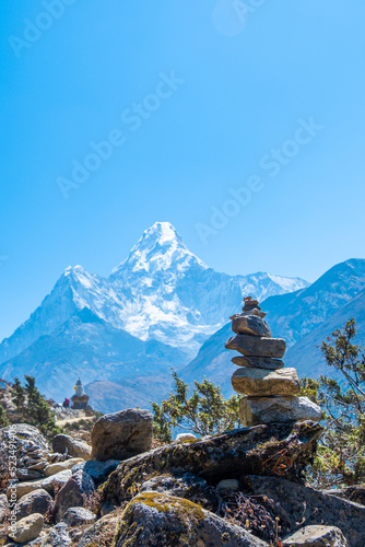 view of Himalayan Mountains from Nangkar Tshang View Point, Dingboche, Sagarmatha national park, Everest Base Camp 3 Passes Trek, Nepal. photo