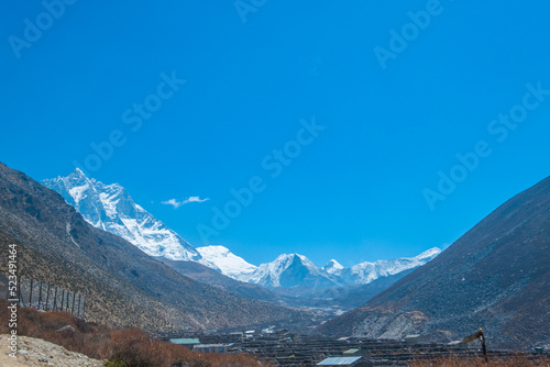 Dingboche village and mount Lhotse - trek to Everest base camp - Nepal Himalayas mountains © CravenA