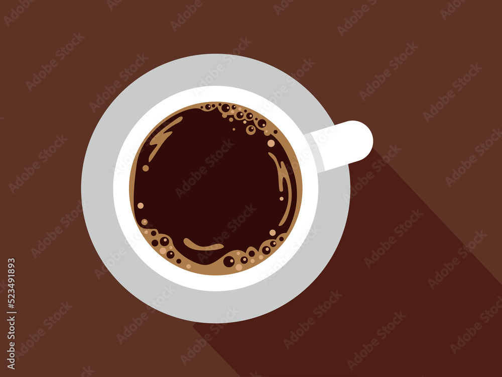 Cups of black Espresso with foam. Coffee top view. Vector illustration for a coffee shop Cups of black Espresso with foam. Coffee top view. Vector illustration for a coffee shop