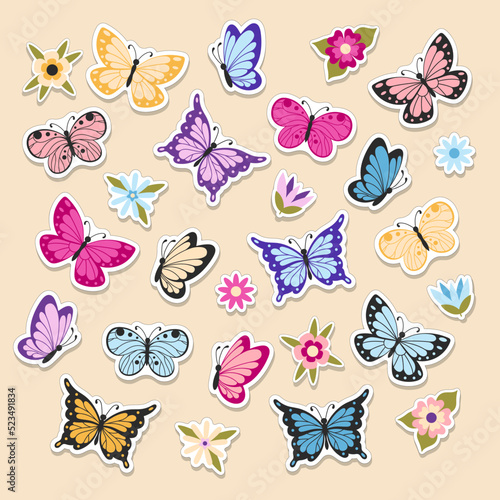 Butterflies and flowers stickers collection