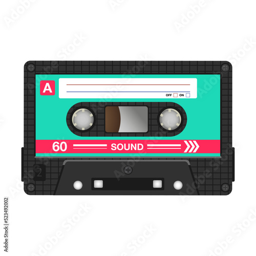 Vintage stereo cassette flat icon. Retro audio tape  old school media equipment isolated vector illustration
