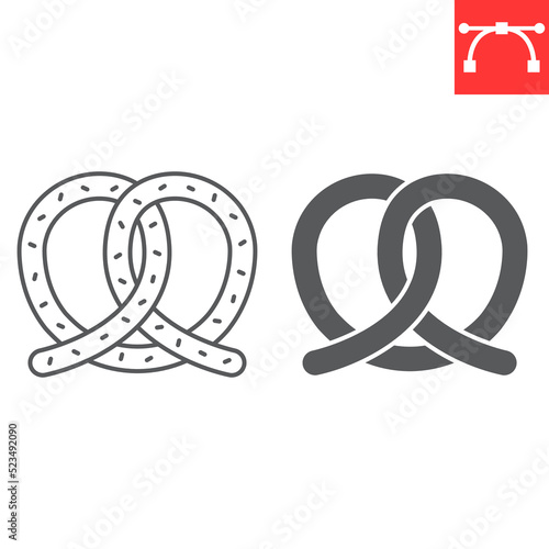 Pretzel line and glyph icon, pastry and oktoberfest, german pretzel vector icon, vector graphics, editable stroke outline sign, eps 10.