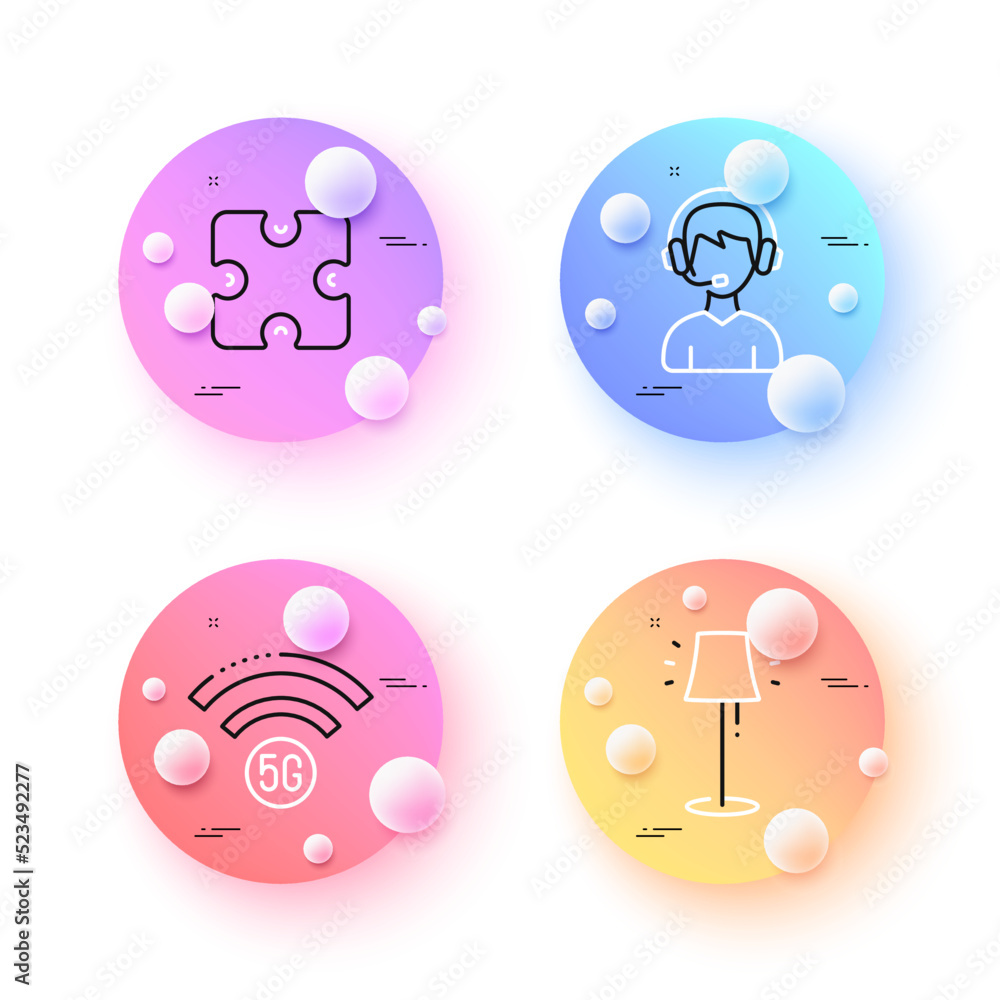 5g wifi, Consultant and Stand lamp minimal line icons. 3d spheres or balls buttons. Puzzle icons. For web, application, printing. Wireless internet, Call center, Floor lamp. Puzzle piece. Vector 5g wifi, Consultant and Stand lamp minimal line icons. 3d spheres or balls buttons. Puzzle icons. For web, application, printing. Wireless internet, Call center, Floor lamp. Puzzle piece. Vector