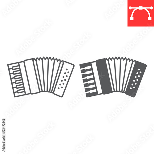 Accordion line and glyph icon, instrument and music, accordion vector icon, vector graphics, editable stroke outline sign, eps 10.