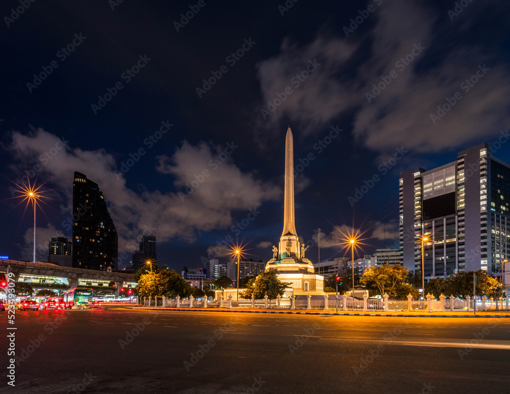 Victory Monument in downtown Bangkok with traffic