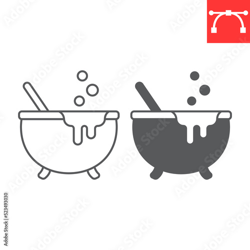 Witch cauldron line and glyph icon, halloween and scary, witch pot vector icon, vector graphics, editable stroke outline sign, eps 10.