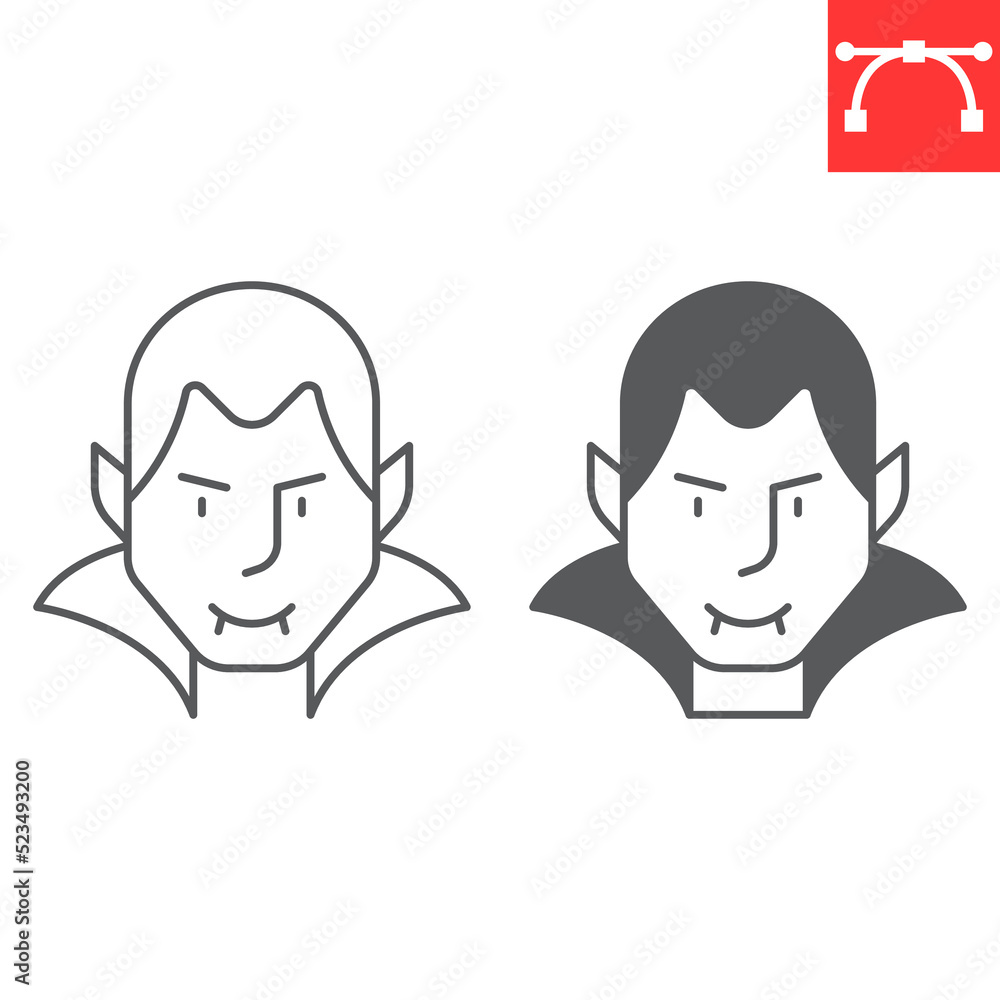 Dracula line and glyph icon, halloween and monster, dracula vampire vector icon, vector graphics, editable stroke outline sign, eps 10. Dracula line and glyph icon, halloween and monster, dracula vampire vector icon, vector graphics, editable stroke outline sign, eps 10.