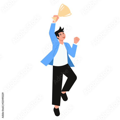 Businessman with champion golden winner cup