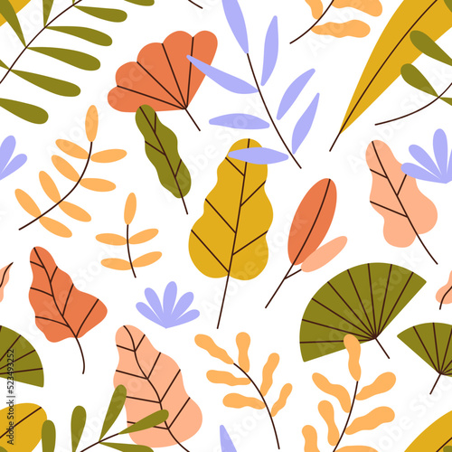 Autumn leaf pattern. Seamless fall background with abstract foliage, leaves. ...