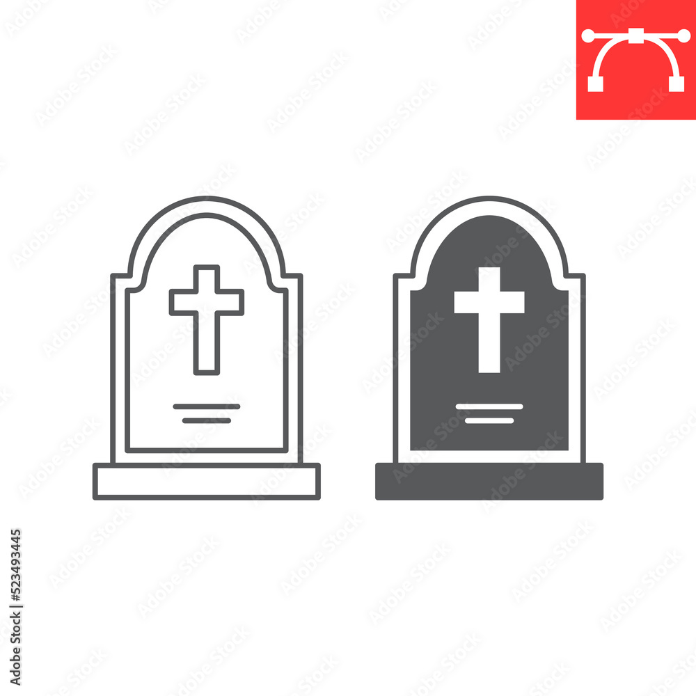 Fototapeta premium Tombstone line and glyph icon, halloween and rip grave, gravestone vector icon, vector graphics, editable stroke outline sign, eps 10.