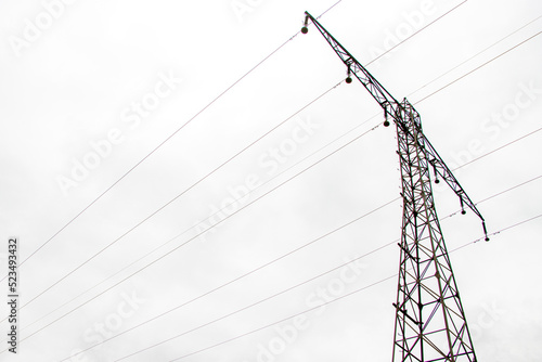 Transmission line, power line stand with clear sky.