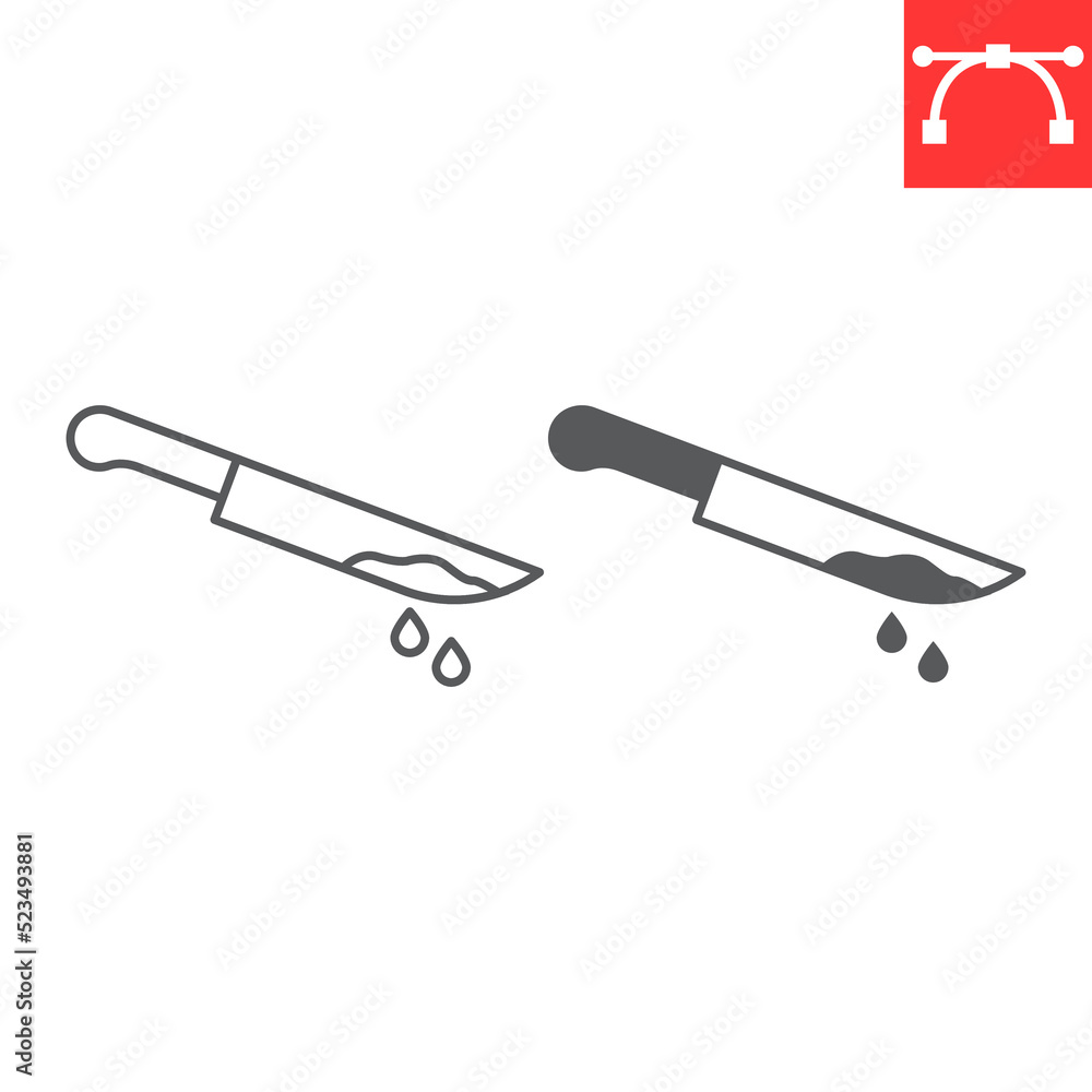 Bloody knife line and glyph icon, halloween and murder, knife with blood vector icon, vector graphics, editable stroke outline sign, eps 10. Bloody knife line and glyph icon, halloween and murder, knife with blood vector icon, vector graphics, editable stroke outline sign, eps 10.