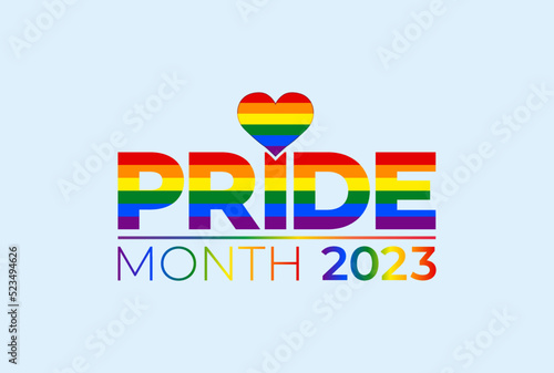 Pride month 2023 with the love vector. Rainbow LGBT flag colors isolated on sky blue background 