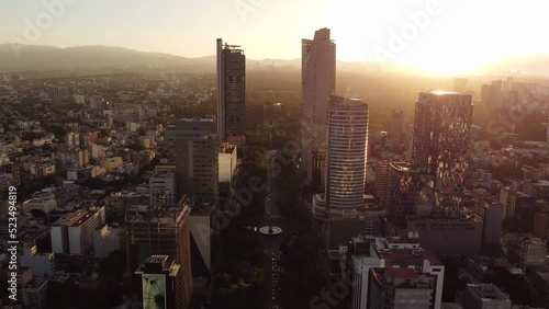 Aerial Shot Of Avenue Paseo de la Reforma At Clear Sunrise, Heart Of Mexico  photo