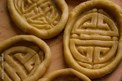 Fotografie Uncooked mongolian traditional boov biscuits
