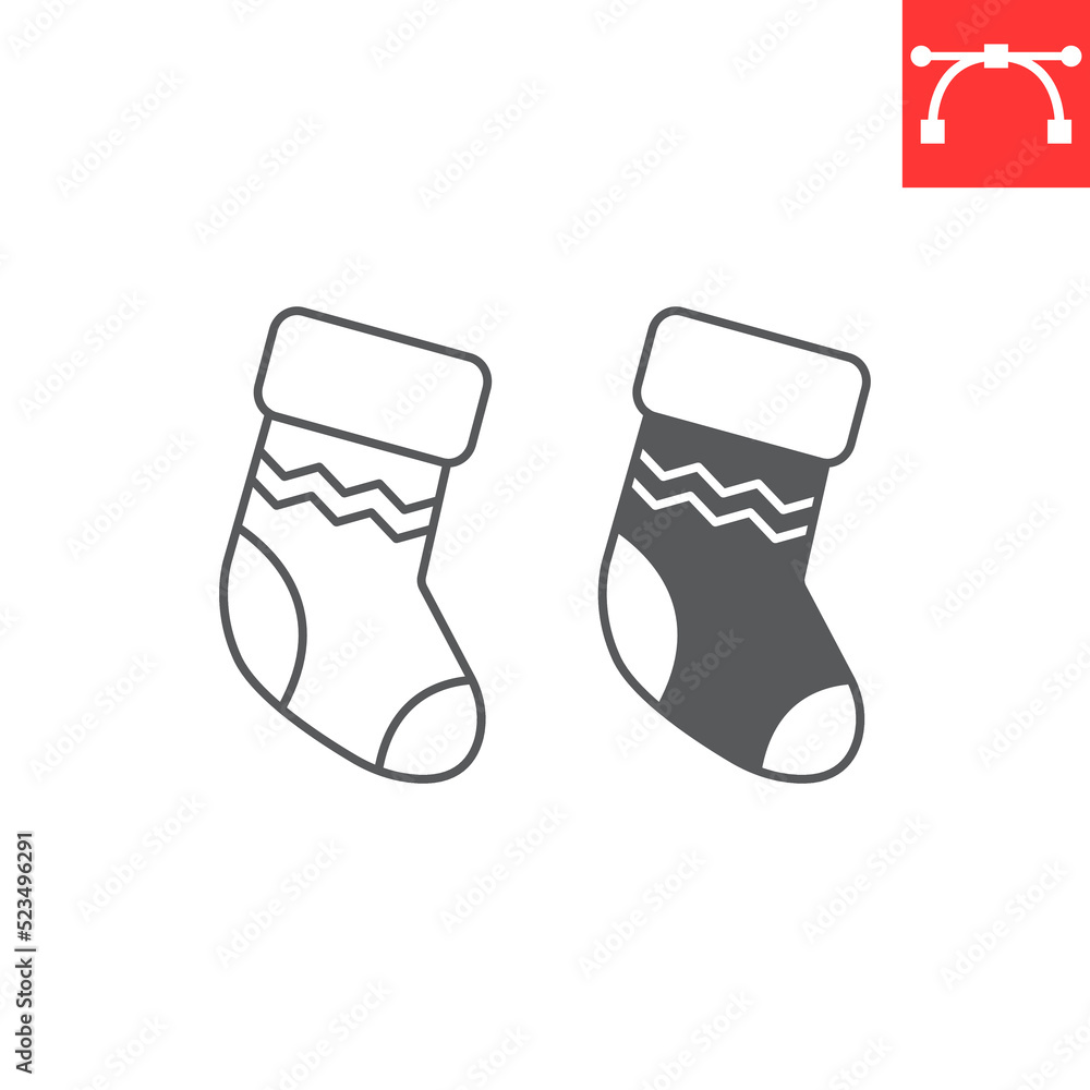 Christmas stocking line and glyph icon, holiday and gift, christmas stocking vector icon, vector graphics, editable stroke outline sign, eps 10. Christmas stocking line and glyph icon, holiday and gift, christmas stocking vector icon, vector graphics, editable stroke outline sign, eps 10.