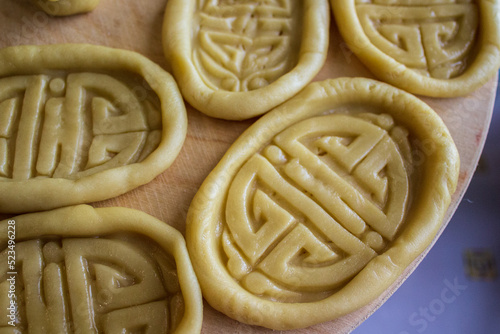 Fototapeta Uncooked mongolian traditional boov biscuits