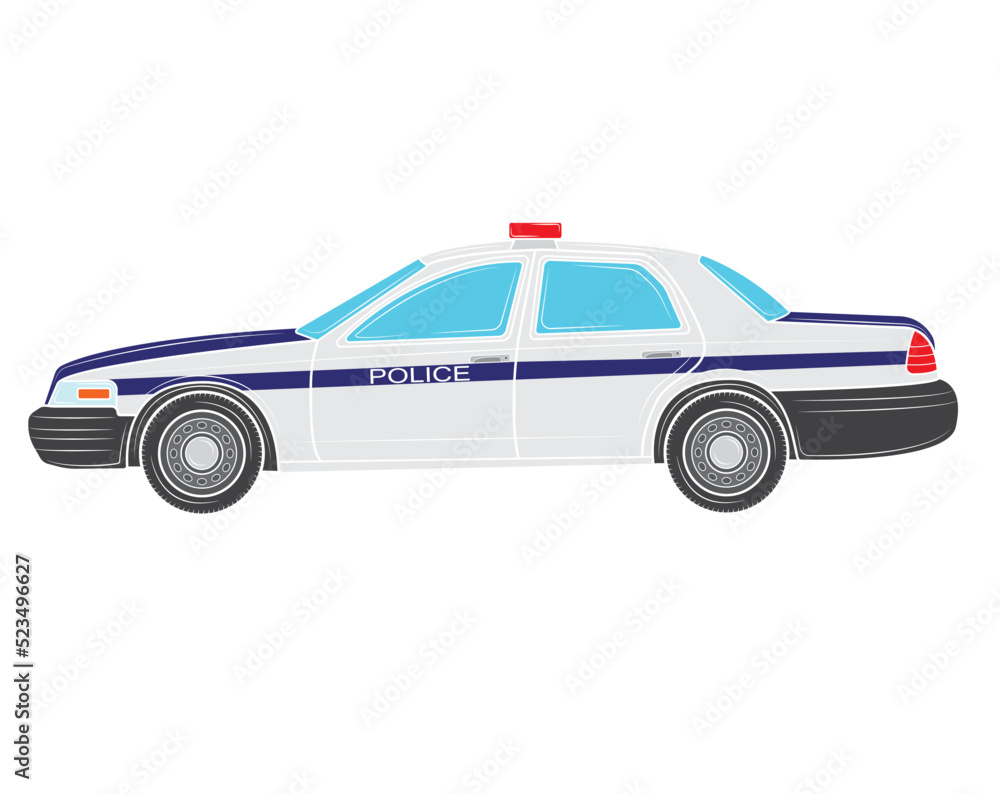 Vector illustration of a police car on a white background.Profile view ...