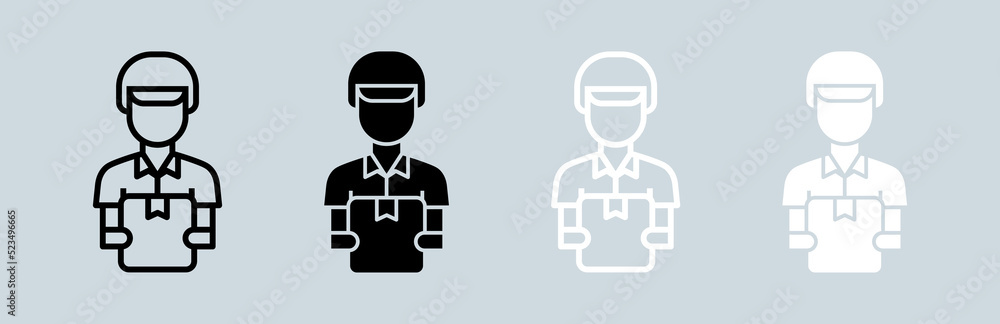 Courier icon set in black and white colors. Delivery man signs vector illustration. Courier icon set in black and white colors. Delivery man signs vector illustration.