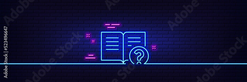 Neon light glow effect. Technical help line icon. Instruction sign. 3d line neon glow icon. Brick wall banner. Help outline. Vector
