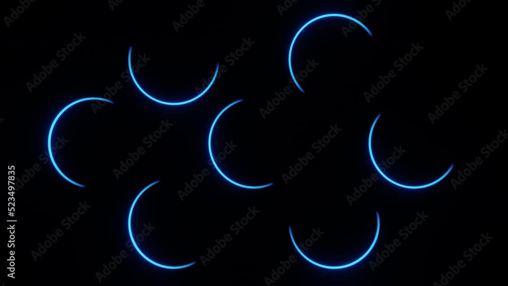 Multiple rotating blue neon circles loading indicators animation background Multiple rotating blue neon circles loading indicators animation background