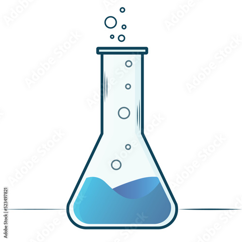 Test tube with liquid. Flat style. Vector. Magic elixir in flask.