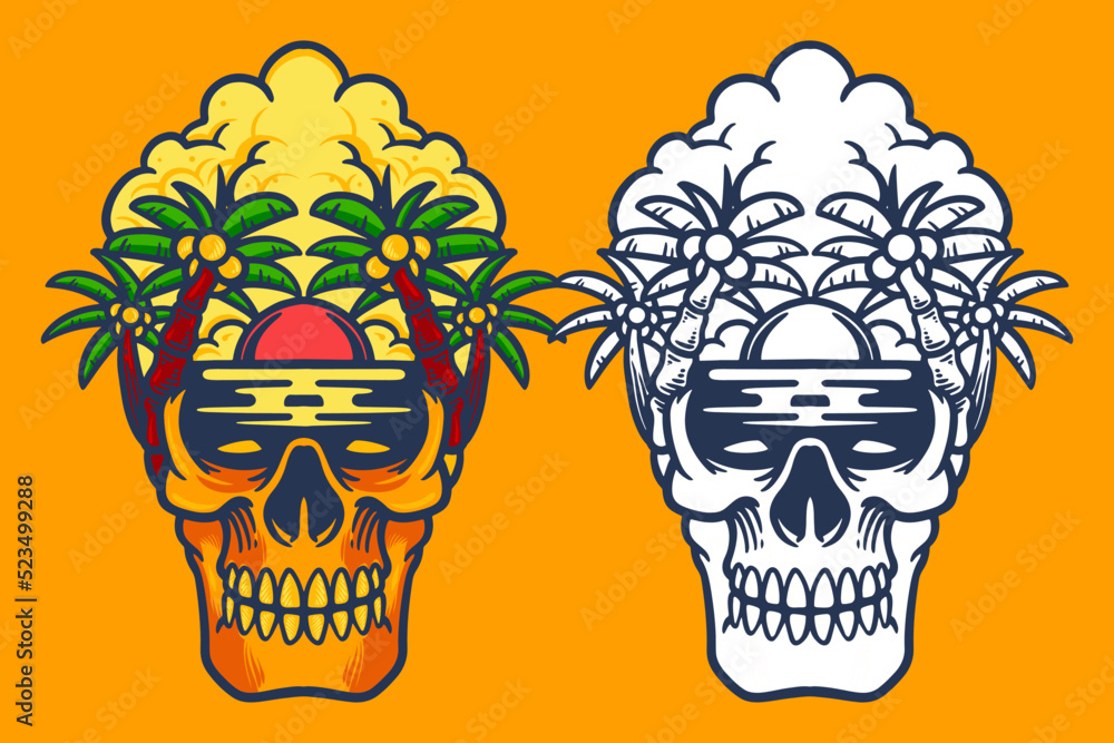 beach skull head vector illustration