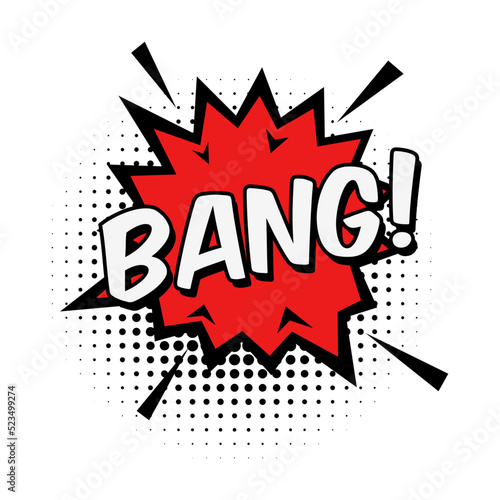Comic BANG text speech bubbles and burst. Cool, boom, ok, hi, wow, bang, omg surprising expressions stickers. Vector illustration for comic book design, art, communication concept