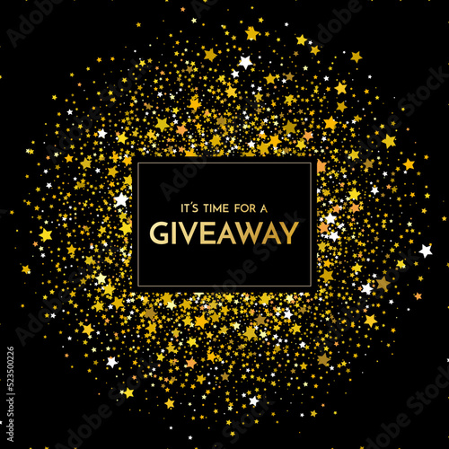 Time for a giveaway - banner template. It s time for a Giveaway phrase on dark glitter background. Christmas and New Year giveaway - holiday baner template. Vector illustration
