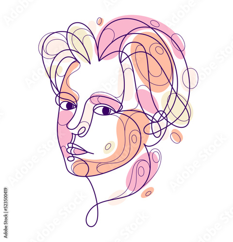 Woman beauty face vector linear illustration, delicate line art of attractive girl portrait, abstract feminine drawing minimal style isolated.