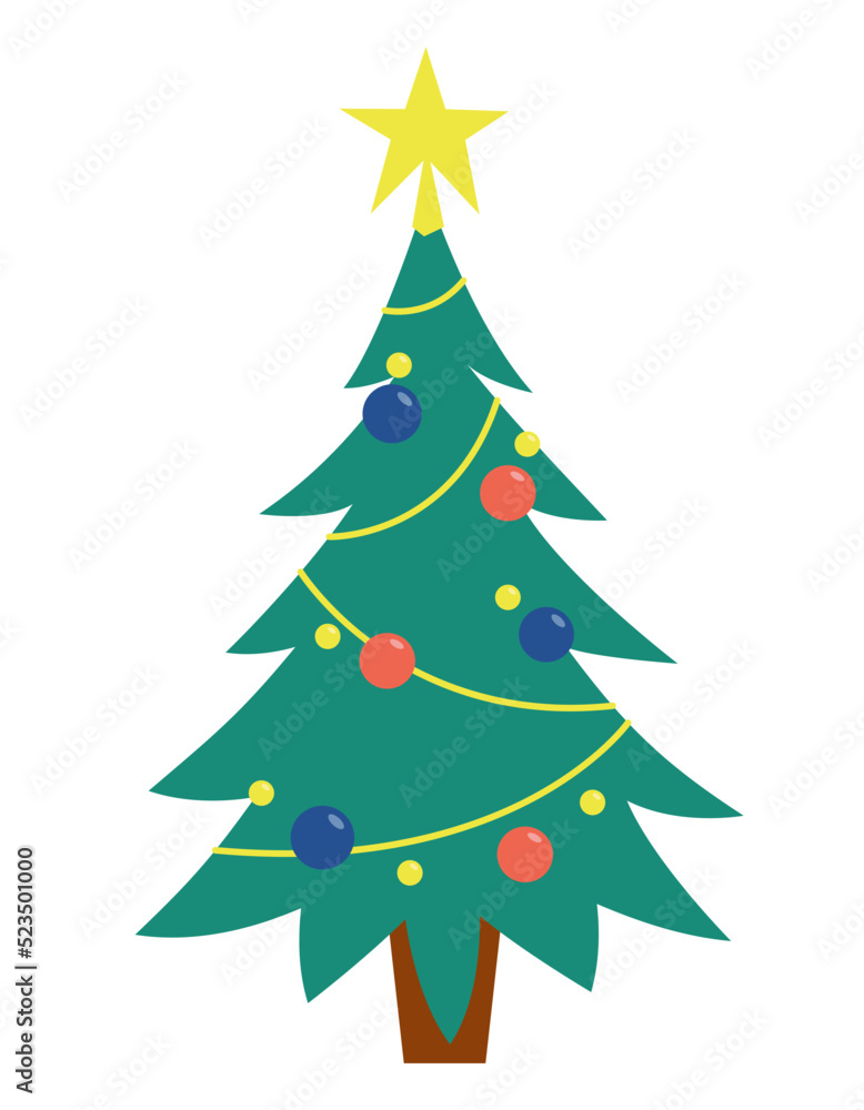 Decorated Christmas tree. Holiday object in flat style. Decorated Christmas tree. Holiday object in flat style.