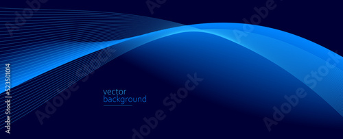Smooth flow of wavy shape with gradient vector abstract background, dark blue design curve line energy motion, relaxing music sound or technology.