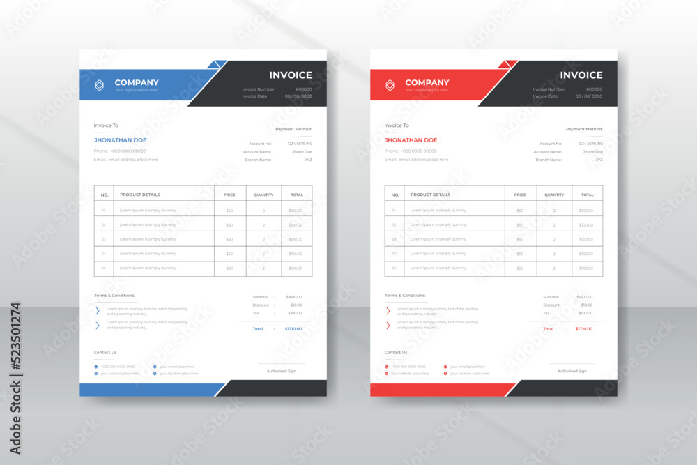 Creative modern business invoice template design