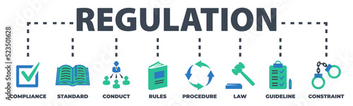 REGULATION. Concept with icons and signs on white