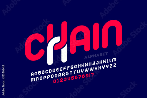 Modern font design, chain alphabet, letters and numbers vector illustration