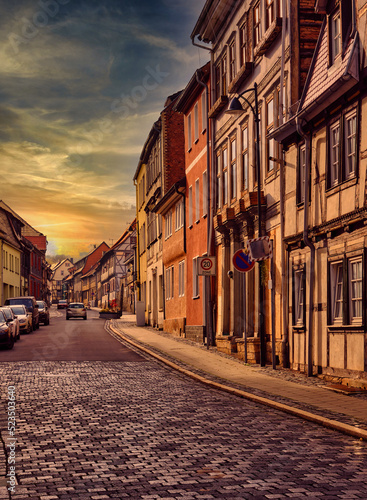 Fototapeta Naklejka Na Ścianę i Meble -  View of old town in Europe in beautiful evening light at sunset. Germany.