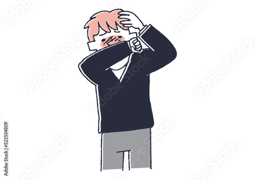 とても恥ずかしがっている男性　羞恥心や自信のなさを感じる人々