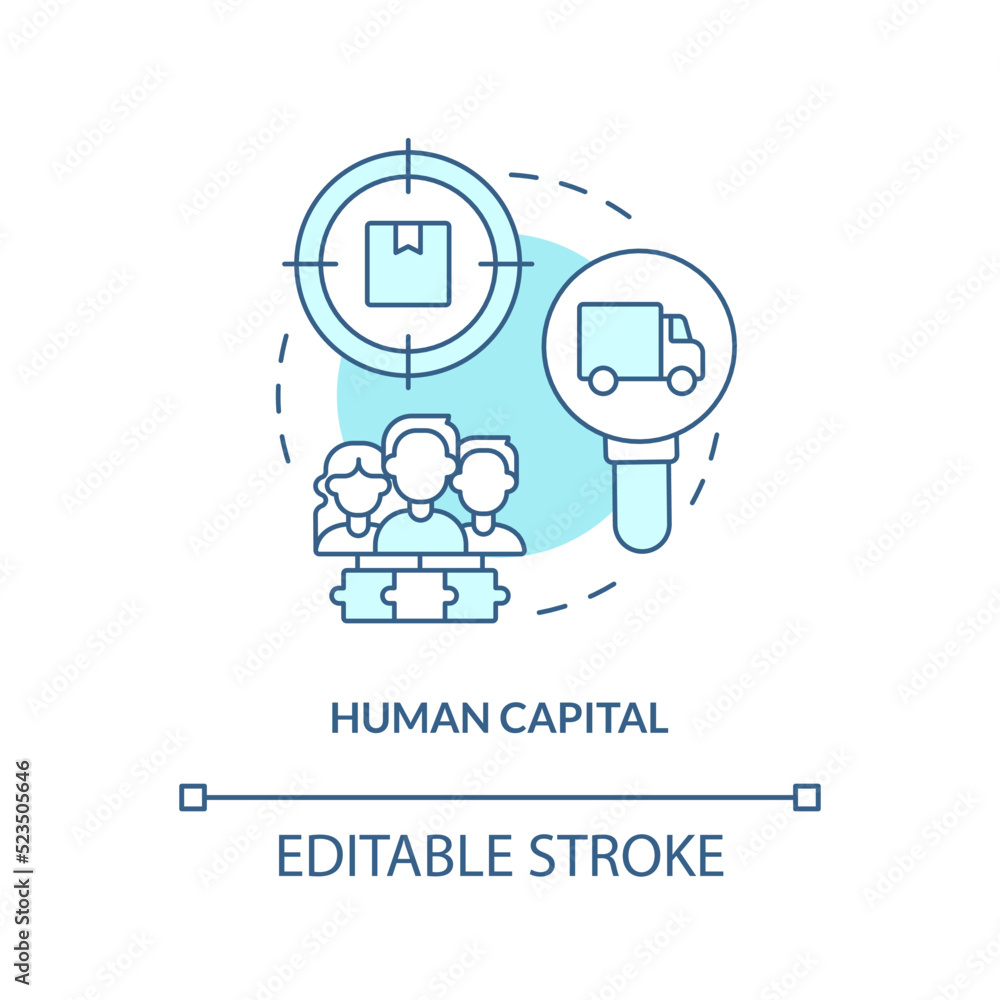 Human capital turquoise concept icon. Startup consulting sphere abstract idea thin line illustration. Collective resources. Isolated outline drawing. Editable stroke. Arial, Myriad Pro-Bold fonts used Human capital turquoise concept icon. Startup consulting sphere abstract idea thin line illustration. Collective resources. Isolated outline drawing. Editable stroke. Arial, Myriad Pro-Bold fonts used