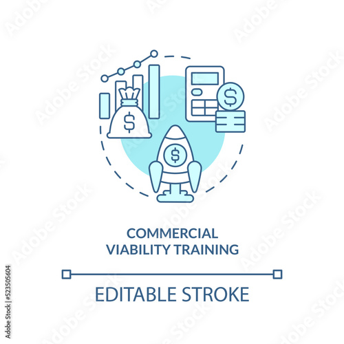 Commercial viability training turquoise concept icon. Startup funding source abstract idea thin line illustration. Isolated outline drawing. Editable stroke. Arial, Myriad Pro-Bold fonts used