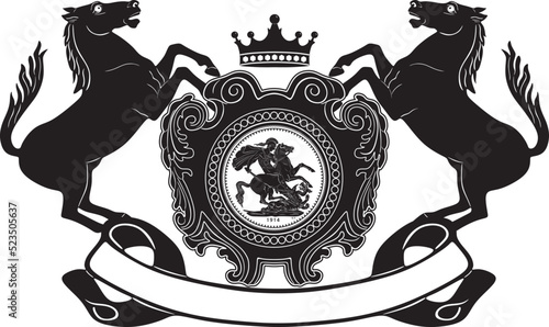 sovereign gold coin with horses frame and crown handmade vector design
