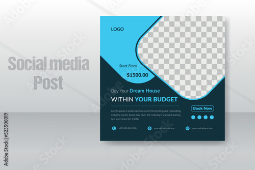 Creative modern real estate house sale social media post banner design or web banner template