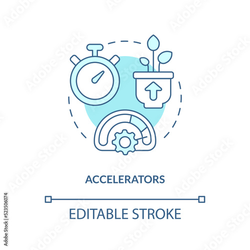 Accelerators turquoise concept icon. New business sponsorship type abstract idea thin line illustration. Promoting growth. Isolated outline drawing. Editable stroke. Arial, Myriad Pro-Bold fonts used