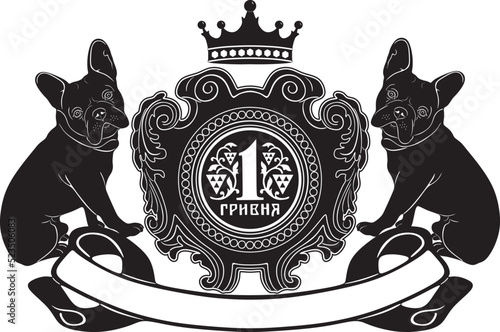 two dog with one cent ukraine coin handmade design vector