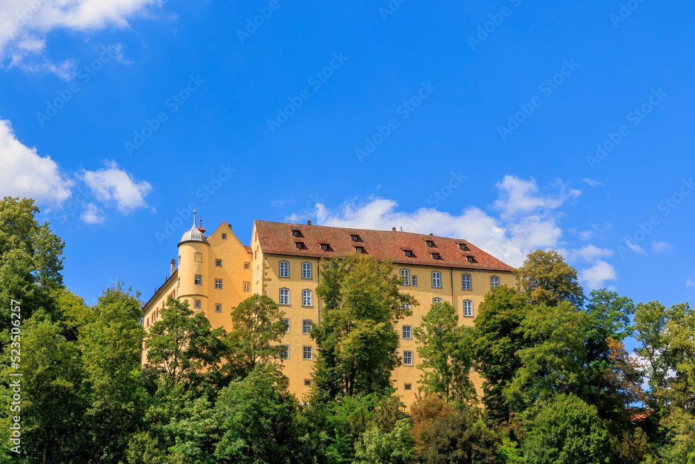 Untergröningen Castle in the Swabian Alb on a sunny day with blue sky
