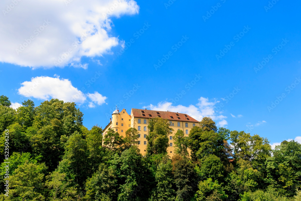 Untergröningen Castle in the Swabian Alb on a sunny day with blue sky