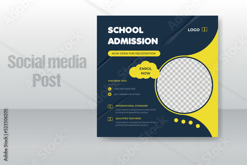 Back to school or kids school admission social media post design or web banner template