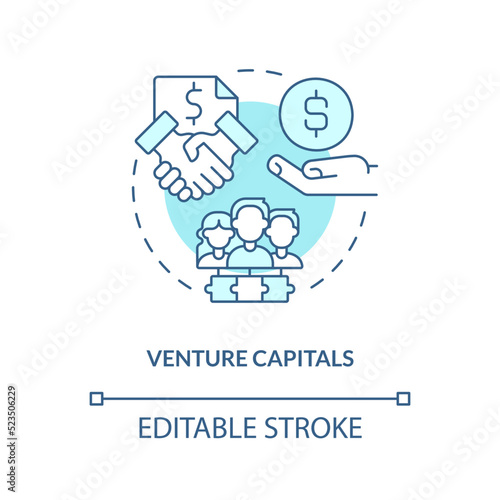 Venture capitals turquoise concept icon. New business sponsorship type abstract idea thin line illustration. Isolated outline drawing. Editable stroke. Arial, Myriad Pro-Bold fonts used