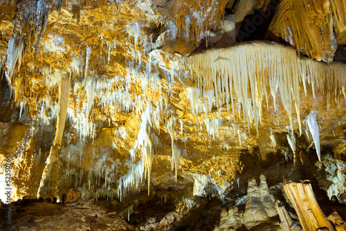 Εκτύπωση καμβά Inside of beautiful old dark cave with many stalactites